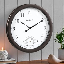 CLXEAST Indoor Outdoor Clocks Waterproof 10.4 Inch,Outdoor Clock with Temperature for Bathroom,Patio, Pool,Oil Rubbed Bronze Black Finish