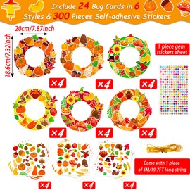 chiazllta 24 Sets Kids' Fall Craft Kit for Preschool,Thanksgiving DIY Wreath Game Autumn Paper Art Craft with Pumpkin Maple Leave Turkey Stickers Home Classroom Indoor Kids' Activities