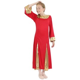 Danzcue Girls Praise Robe Dress, Scarlet-Gold, 12-14