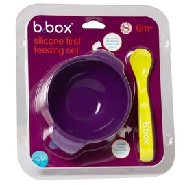 b.box Bowl and Spoon Feeding Set with Easy Grip Handles, Non-Slip Base (Passion Splash)