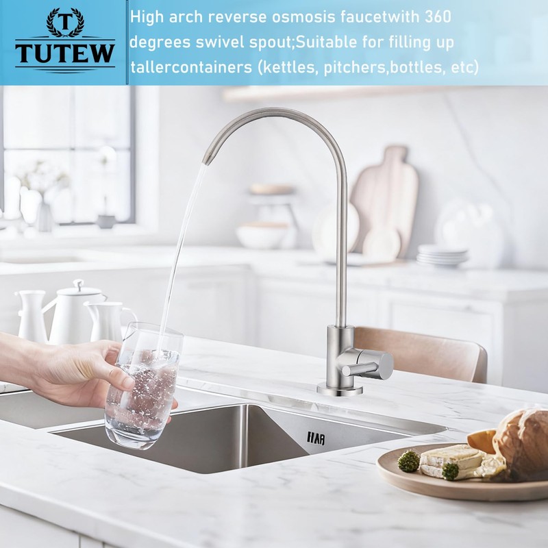 TUTEW Drinking Water Faucet Brushed Nickel, Kitchen Water Purifier Faucet