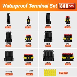 880Pcs 41 Sets Waterproof Automotive Electrical Connectors Electrical Wire Connectors Plug Kit 1/2/3/4/5/6 Pin Waterproof Connectors with Ratchet Crimping Tool for Car Truck Motorcycle Boat Marine