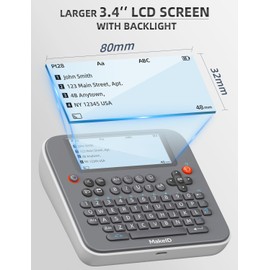 Makeid E1 Portable Label Maker - Bluetooth Compatible Thermal Printer - QWERTY Keyboard, 4.42" LCD Screen - Prints 9mm, 12mm, 16mm Clear Waterproof Sticker Labels - Includes USB Cable