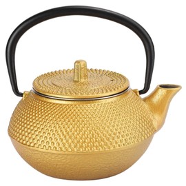 300 ml Gold Cast Iron Tea Kettle with Stainless Steel Tea Strainer, Asian Style Teapot, Loose Leaf Tea Pot for Stove