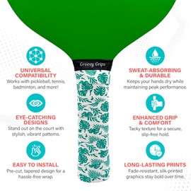 Groovy Grips Pickleball Paddle Grip Tape - Stylish Tennis Overgrips, Non-Slip & Precut Racket Grip for Pickleball, Tennis, Badminton (Jungle Bloom, 1 Grip)