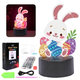 KATOOM Bunny Diamond Night Light Kit, DIY Rabbit 5D Diamond Lamp Art Diamond Night Lamp Kids Bedroom Decor Holiday Birthday Easter Gifts for Boys Girls