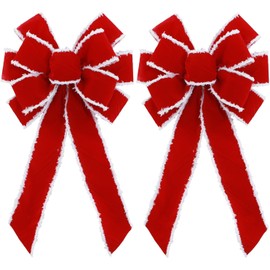 2 Pack Large Red Christmas Bows Outdoor Decorations,11”x 20” Velvet Wreath Bow Christmas Tree Topper Bow for Xmas Home Front Door Christmas Tree Decor
