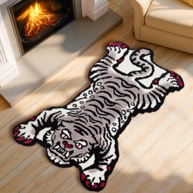 Naoloture Cute Tibetan Tiger Area Rug Bathroom Runners Hallways Rug Bath Mat 3.3x5ft, Soft Tufted Cool Animal Non Slip Funky Rugs Absorbent Washable Carpet - Bedroom Living Room Décor Gray 40x60 Inch