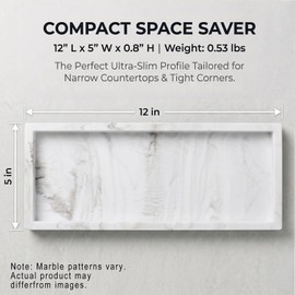 HvOvMvE Bathroom Tray - Large 12" Silicone Bathroom Counter Tray for Bathroom Vanity, Countertop Organizer Tray, Dish Soap Dispenser Sponge Holder Kitchen Sink Tray, White Marble 1-Pack