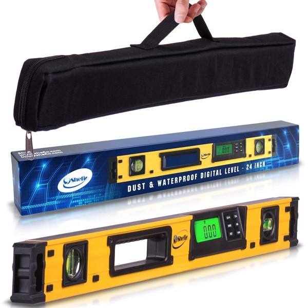 24-Inch Professional Digital Magnetic Level - IP54 Dust and Waterproof Electronic Level Tool - Get Master Precision with Shefio Smart Level, 2 AAA Batteries + Carrying Bag