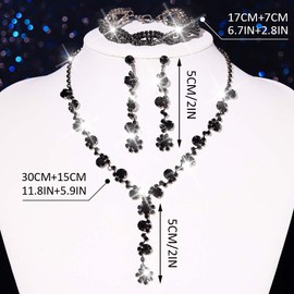 Zoestar Bridal Jewelry Set Rhinestone Necklace Earrings Baracelet Sets Sparkly Crystal Formal Costume Jewelry Set for Women (Black)