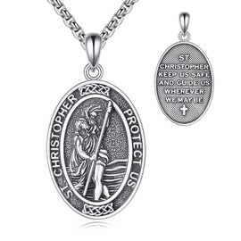 NIFUNAO Saint Christopher Necklace for Men Women 925 Sterling Silver St Christopher Necklace Mens Protection Jewelry