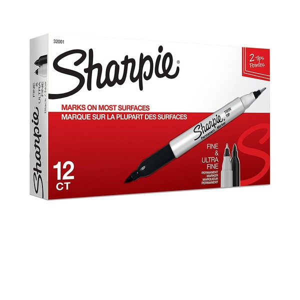Sharpie Twin Tip Permanent Markers, Fine and Ultra Fine, Black,