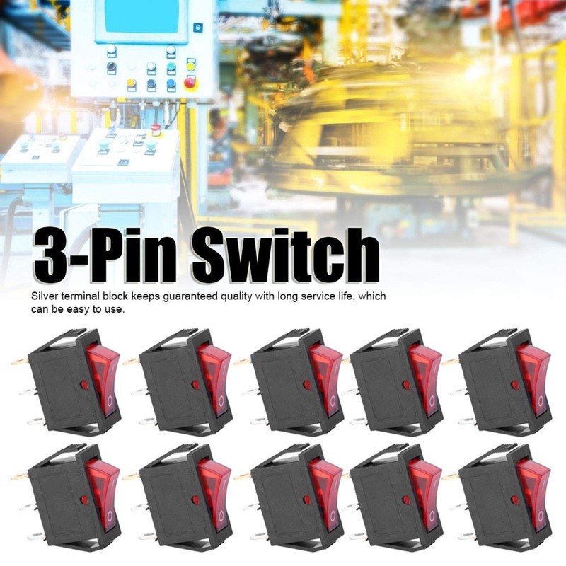 10pcs Red Light Illuminated Snap-in Boat Rocker Switch Toggle Power3
