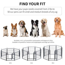 Dog Playpen Portable Outdoor Dog Fence, Dog Playpen for Large/Medium/Small Dogs, Dog Fences for The Yard with Doors Foldable Metal
