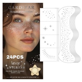 Glitter Freckles, 24PCS Glitter Freckles Face Tattoo, Sparkle Freckles for Women, Waterproof Gold Temporary Face Tattoos Glitter Glow Up Patches Makeup Patches (Silver)