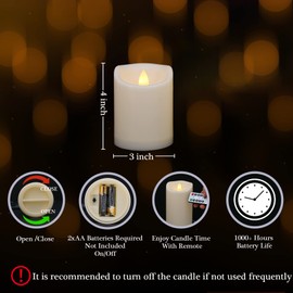 7LinRay 3" x 4" Single Flickering Flameless Candles with Remote and Timers, Waterproof Outdoor Indoor Battery Operated LED Pillar Candles for Home/Wedding Decor, Ivory Plastic, Won't Melt
