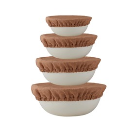 INYOWAKI 100% Pure Linen Bowl Covers For Bread Proofing, 4 Pcs Elastic Reusable Solid Color Cloth Fabric Bowl Covers,XL Organic Washable Large Stretch Sourdough Lids 6 * 8 * 10 * 12 Inches, Brown