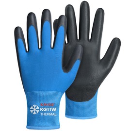 KAYGO Winter Work Gloves PU Coated-12 Pairs, Thermal Fleece Liner, Good Grip, KG11W, Ideal for Cold Weather Work Freezer Storage Warehouse (Medium, Blue)