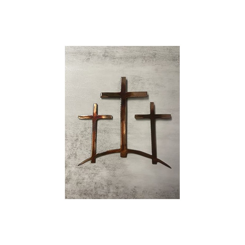 Three Crosses on a Hill Metal Wall Art (15" tall)
