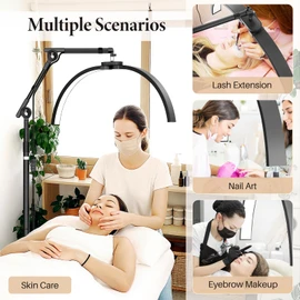 LIONVISON Half Moon Lash Lighting: Foldable Floor LED Lamp for Eyelash - 45W Portable Esthetician Light with Phone Holder for Lash Artist Tech Tattoo Salon