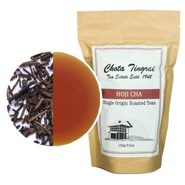 Hojicha Green Tea direct from Chota Tingrai Tea Estate- Roasted Green Tea with an exquisite smoked barley flavor. Delicious hot or cold. (3.5 oz / 100 g or 50 cups of brewed Tea)