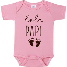 BIBIBLISSBABY Hola Papi Baby Announcement Onesie, Funny Spanish Pregnancy Reveal Bodysuit for New Dad, 0-3 Months Infant Outfit Gift from New Grandparents or Baby Shower Idea (Sweet Pink)