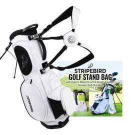Stripebird Golf Stand Bag with Hub for Magnets (White) - 4 Way Full-Length Dividers Golf Club Bag - Flexfit Rotatable & Adjustable Dual Straps - Lightweight Golf Bag Stand - Golf Bags for Men