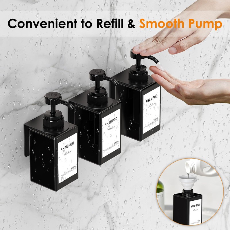 Anhow 3pcs Soap Dispenser Set, 450ml Wall Mounted Dispenser 17oz