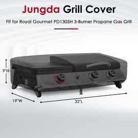 Jungda Grill Cover for Royal Gourmet PD1305H 3-Burner Portable Grill and Griddle Combo,Outdoor Heavy Duty Tabletop Grill Cover - 32 x 19 x 9 Inch