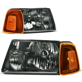 AUTOSAVER88 Headlight Assembly Compatible with Bumper Lights Compatible with 2001-2011 Ford Ranger + Corner light Chrome Housing Smoke Lens