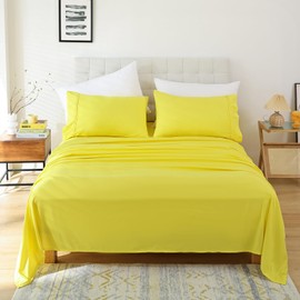Whitney Home Textile Full Size Sheet Set - Luxury Soft Comfy Bed Sheets, Breathable Cooling Hotel Bedding for Women, Men, Teens, Extra Deep Pocket, Easy-Fit, Oeko-Tex, Wrinkle Free 4 Piece - Yellow