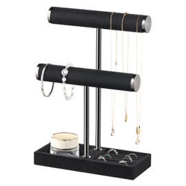 bussdis 2 Tier Bracelet Holder Display - Detachable T Bar Black Velvet Bracelet Holder, Jewelry Holder Organizer for Bracelet, Necklace, Earrings, Rings