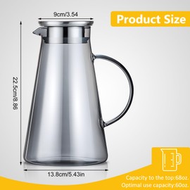 AstraLoom 1850ml Glass Jug with Handle and Stainless Steel Lid, Hot/Cold Dual Use Water Pitcher, Dishwasher Safe, Suitable for Juice/Milk/Coffee/Tea (Grey)