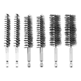 Yetaha 6Pcs 304 Stainless Steel Copper Tube Pipe Cleaner, 50mm 1/2” 3/4” 1” Pipe Cleaning Brush Set, 1/4 Inch Hex Shank S2 Steel Handle for Power Drill Plumbing Tools (Black, 70mm Package)