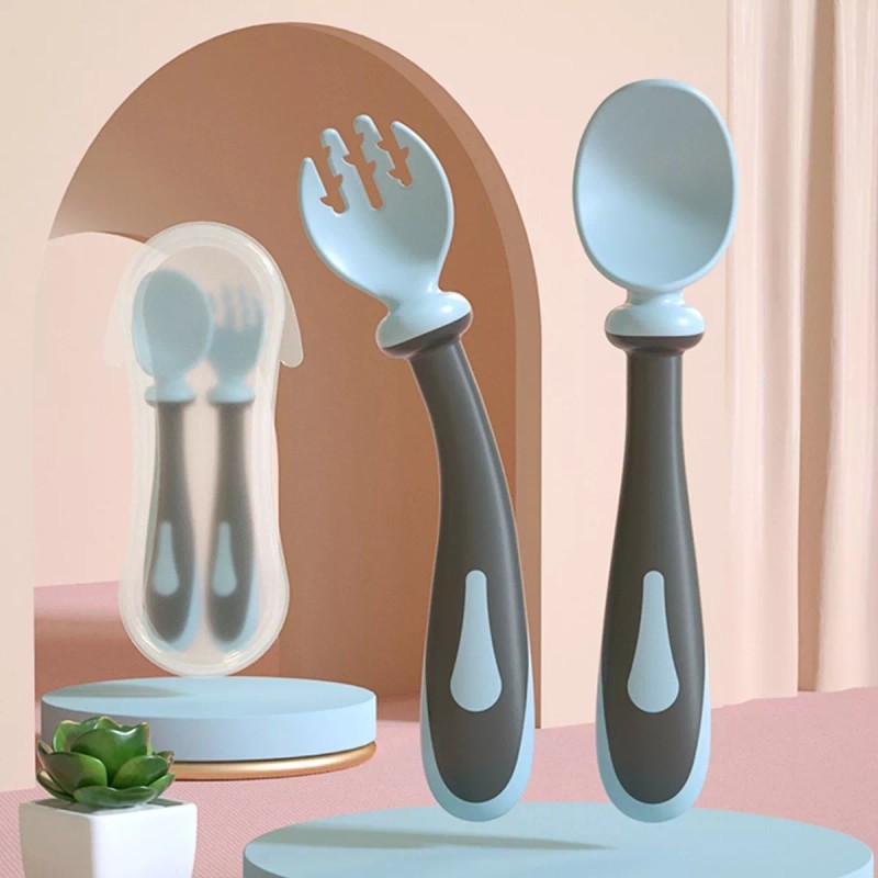 DaraBaby Cubiertos Silicona Flexible Niño Bebe Portatil Viaje Escuela