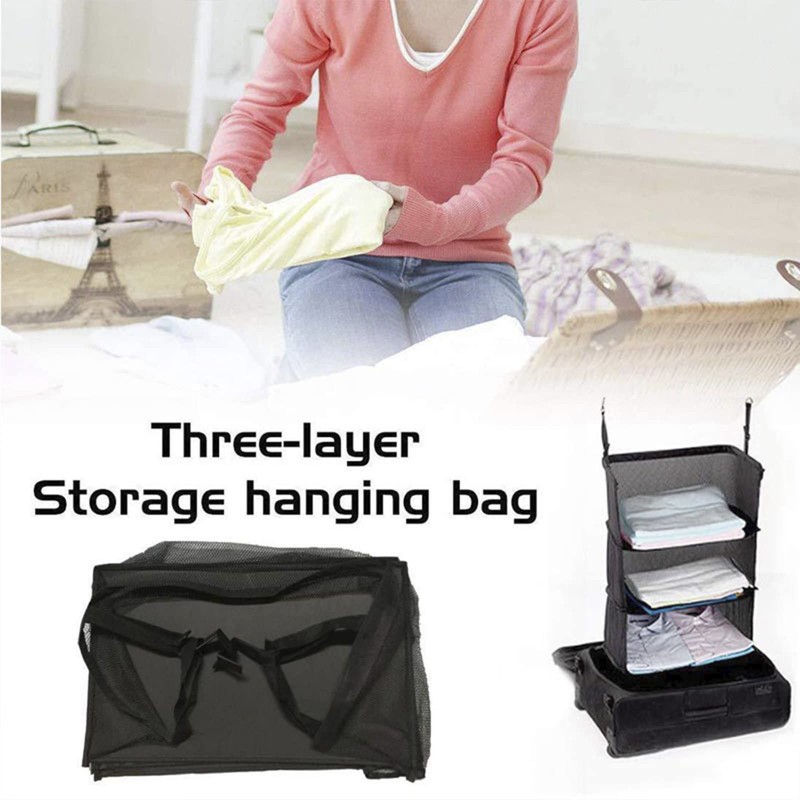 Jaugufiy Multi-layer Hanging Closet Storage Bag Hanging Travel Shelves Suitcase