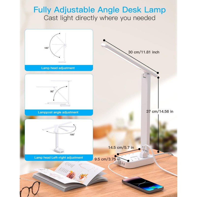 Power Strip with LED Desk Lamp, 3 Outlets 4 USB