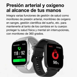Smartwatch + Reloj Inteligente + Bluetooth + Pantalla AMOLED + IP67 + Reloj para Medir Presión Arterial + Compatible Android + iOS + Sensor Óptico + Deportivo + Resistente Agua + Color Negro 1 Pieza