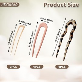 JIEYUMAO French Hair Pins, 10Pcs U Shaped Hair Pins, 10 Styles French Hair Forks for Women, Vintage U-Shaped Hairpins 2 Prong Bun Hair Sticks for Thick Straight Long Hair