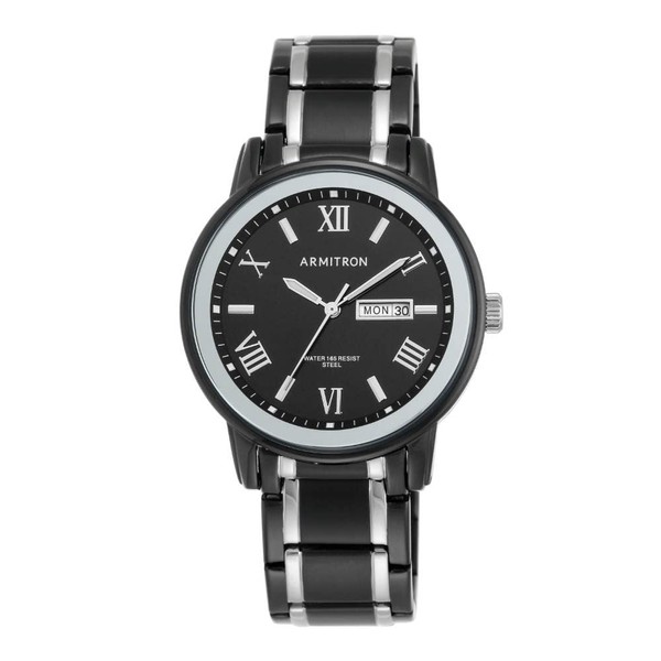 Armitron Men's 20/4935BKTB Day/Date Function Black and Silver-Tone Bracelet Watch