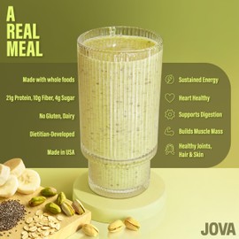 JOVA Pistachio Smoothie Mix | Healthy Snack with Whole Foods: Oats, Cacao, Cashews, Collagen & Chia Seed | Ready in 1 Minute (22g Protein, 10g Fiber, 4g Sugar), 3-Pack