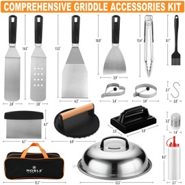 N NOBLE FAMILY 27 PCS Griddle Accessories Kit, Flat Top Grill Accessories Set for Camping, Professional Griddle Spatula Set with Melting Dome, Burger Press for Outdoor BBQ Cooking