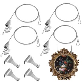 Zorfeter 14 Pack Adjustable Picture Rail Hanging System, Sturdy Picture Rail Hooks Kit 66 lbs(30KG) Max Load Wire Hooks, 3ft(1m) Cable with Loop Picture Hanging Kit for Frames Display/Silver