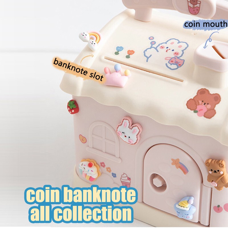 Cartoon House Piggy Bank with 3D Sticker DIY Storage Money