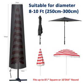 AiQInu Parasol Protective Cover for Diameter 300 cm, 210D Oxford Fabric Parasol Cover Black with Storage Bag, Weatherproof, UV-Resistant, Snow-Proof