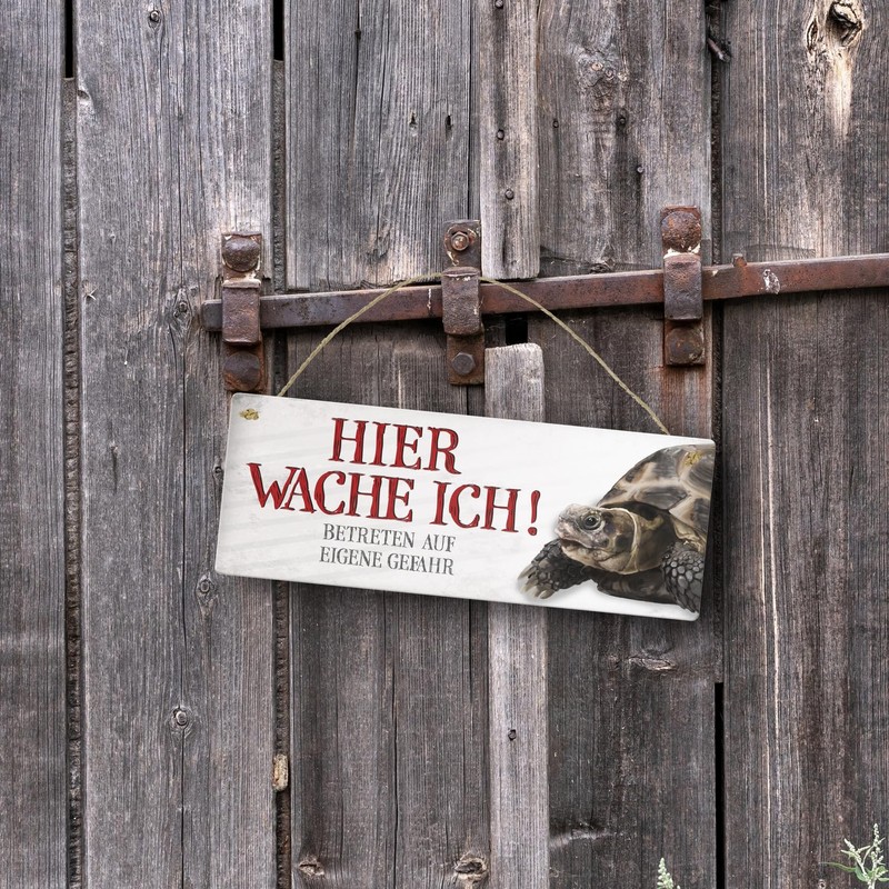 Metal Sign with Turtle Motif and Saying "Betreten auf eigene