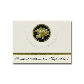 Signature Announcements Fruitport Alternative High School (Fruitport, MI) Graduation Announcements, Presidential Basic Pack 25 Cap & Diploma Seal. Black & Gold.