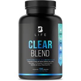 Clear Blend de 90 cápsulas. Ingredientes naturales Hongo Melena de León, Bacopa, L-Tirosina, L-Teanina, Vitamina B1, Semilla de Uva Roja y Vitamina