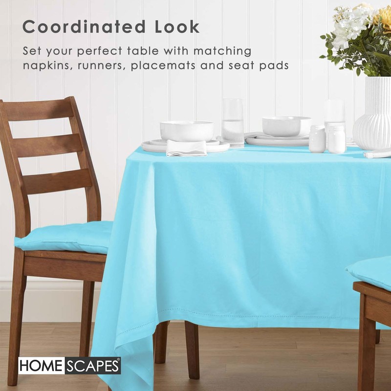 HOMESCAPES Blue Table Cloth, Plain Cotton Tablecloth, Large Rectangular, Handcrafted
